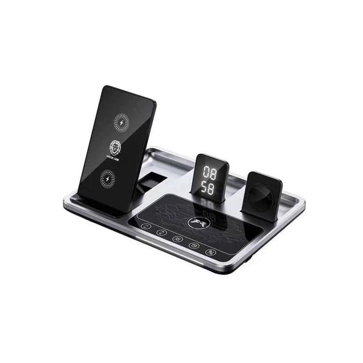 پایه شارژر وایرلس 4 کاره گرین لیون مدل Green Lion 4 in 1 Wireless Charging Station GN4IN1WCSGY با توان 15W